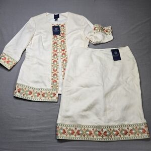 Doncaster Collection Linen Silk Suit Set‎ Colorful Embroidery Tunic Skirt Set